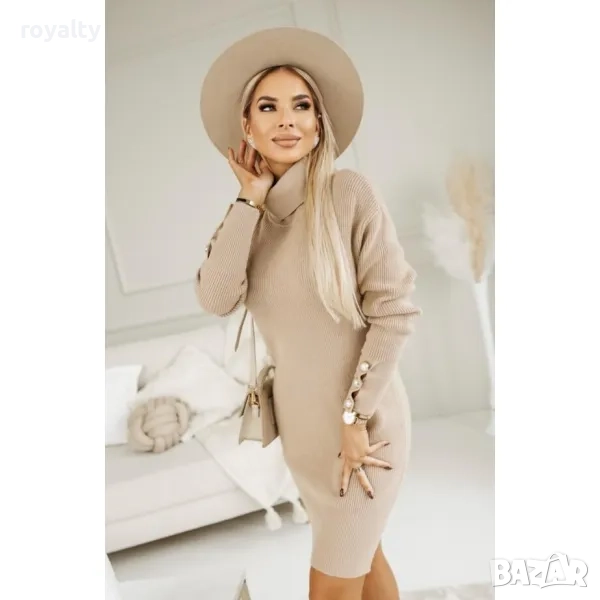 Трикотажна зимна рокля с поло-яка, снимка 1