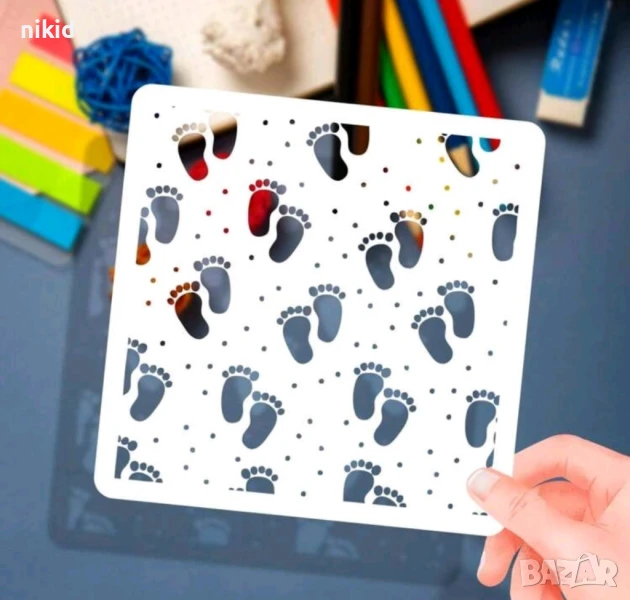 Малки крак крака крачета стъпки стъпала стенсил шаблон за спрей за торта украса Scrapbooking, снимка 1