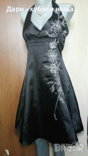 Черна рокля от сатен, гол гръб,със сребриста бродерия🍀❤M,M/L❤🍀арт.4106, снимка 1
