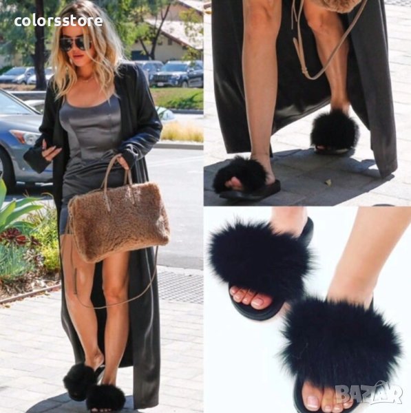 Равни чехли - черен ЕСТЕСТВЕН пух - 1616, снимка 1