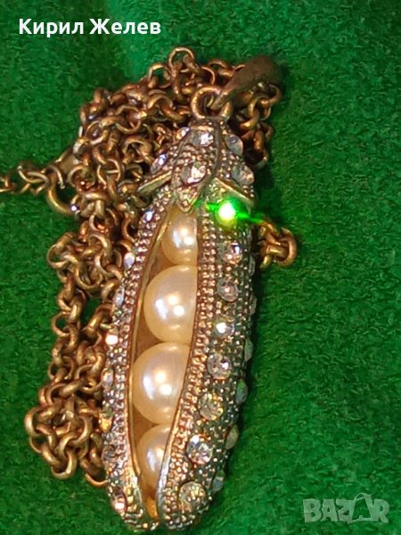 СРЕБРИСТО ОРИГИНАЛНО АРТ КОЛИЕ МЕДАЛЬОН с ВГРАДЕНИ ПЕРЛИЧКИ и КРИСТАЛИ 16565, снимка 1