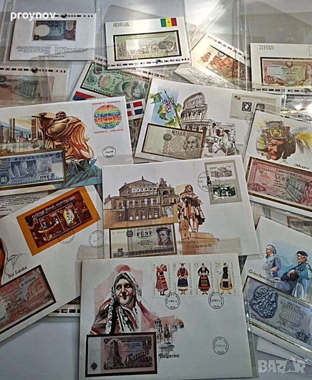 Колекция банкноти UNC 27 бр. + 16 бр. Пощенски мяарки -ПЕРФЕКТНИ, снимка 1