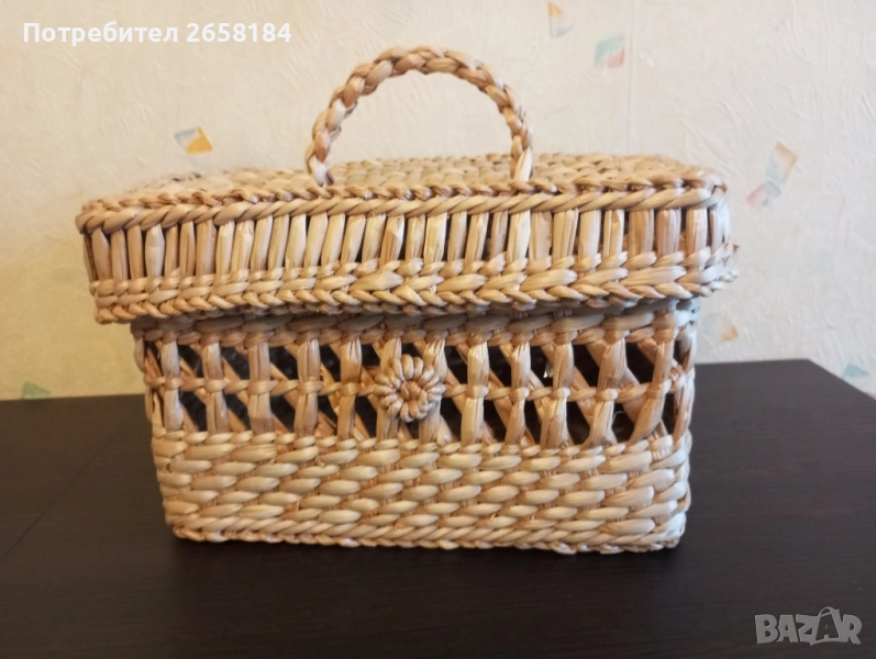 Плетена кутия с капак, голяма., снимка 1
