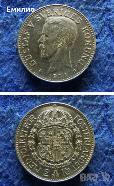 SWEDEN 2 KRONEN 1934 SILVER , снимка 1