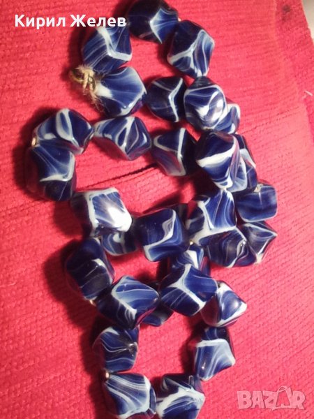 СТАРО АРТ ДЕКО 30-те ГОДИНИ КОЛИЕ МЛЕЧНО-СИН ПОЛУСКЪПОЦЕНЕН КАМЪК ЯСПИС 74511, снимка 1