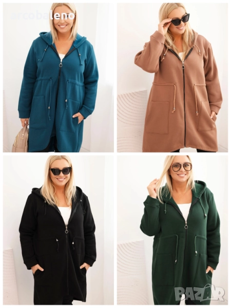 Дамски суичър с качулка с изолация и V-образно деколте Плюс размери, 4цвята , снимка 1