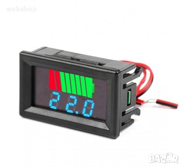 Индикатор на заряд на батерии, волтметър за вграждане, 7VDC, 100VDC, 48x29mm, снимка 1