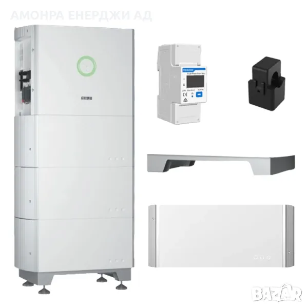 Комплект Монофазен хибриден инвертор SAJ HS2 5KW+батериен пакет (HV1)+Монофазен смарт метър+Стойка , снимка 1