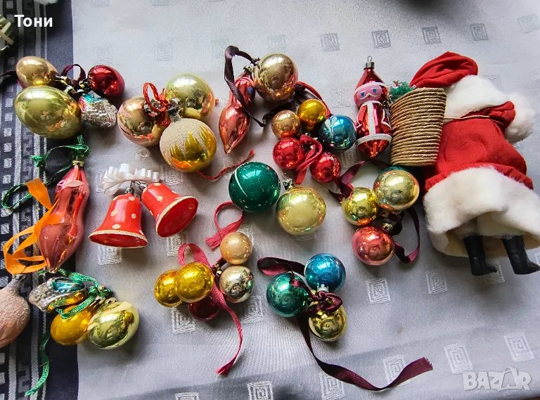 Винтидж стъклени коледни играчки + дядо Мраз , снимка 1