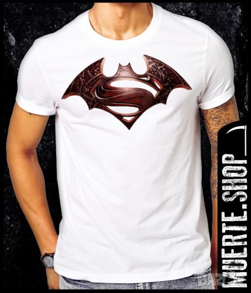 Тениска с щампа SUPERMAN BATMAN LOGO, снимка 1