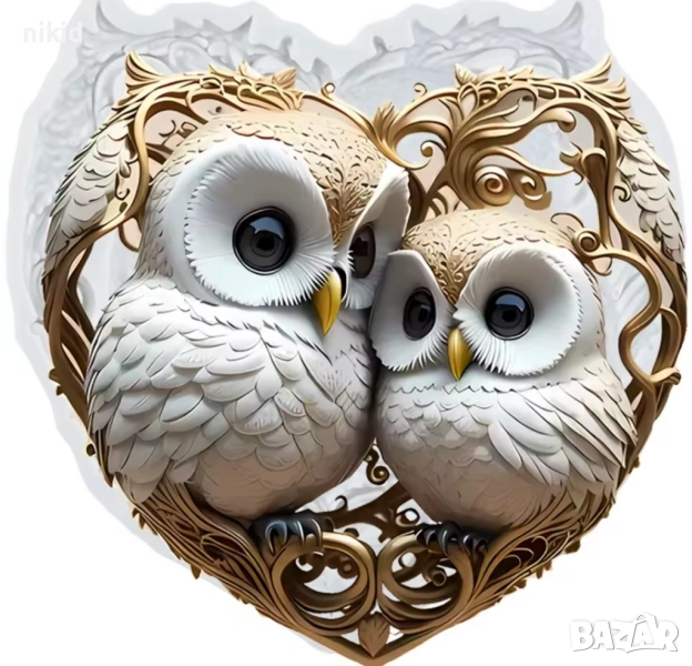 2 бухалчета бухали бухалче бухал сова сови в сърце силиконов молд форма фонда декор, снимка 1