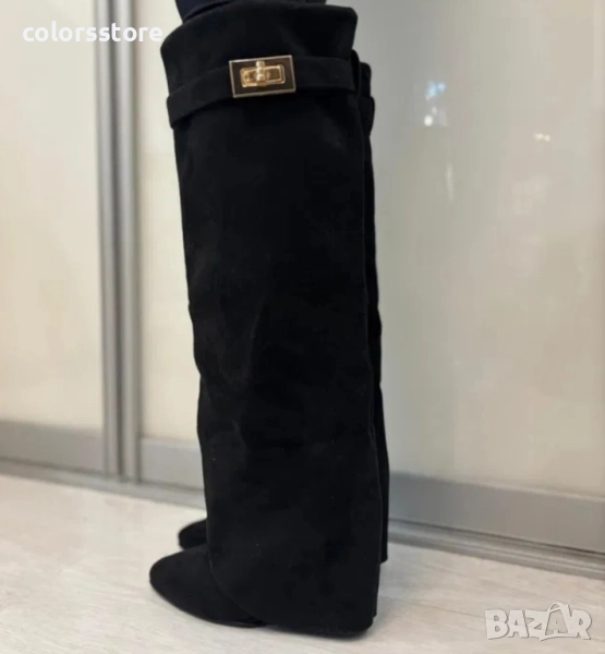 Ботуши на платформа - черен велур - K-40 , снимка 1
