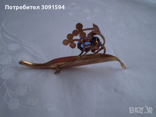 Арт Деко брошка цвете жълт метал , снимка 6 - Антикварни и старинни предмети - 39277401