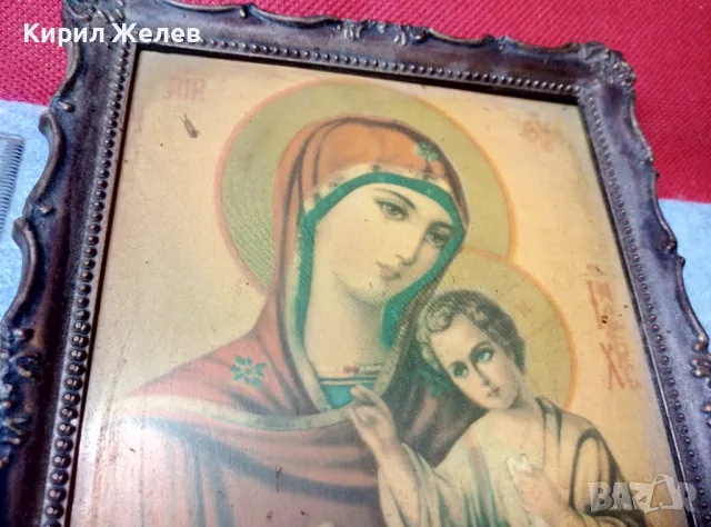 СТАРА ПРАВОСЛАВНА ИКОНА ПРЕСВЕТА БОГОРОДИЦА с МЛАДЕНЕЦА с КРАСИВА БАКЕЛИТЕНА РАМКА 47632, снимка 3 - Антикварни и старинни предмети - 47908855