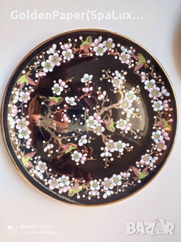 Рисувана чиния диаметър 24,5см - 24 к платина и злато