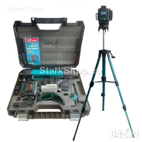 Професионален 4D Лазерен Нивелир с 16 Линии Зелен Лъч (четири точков) + СТАТИВ В КУФАРА