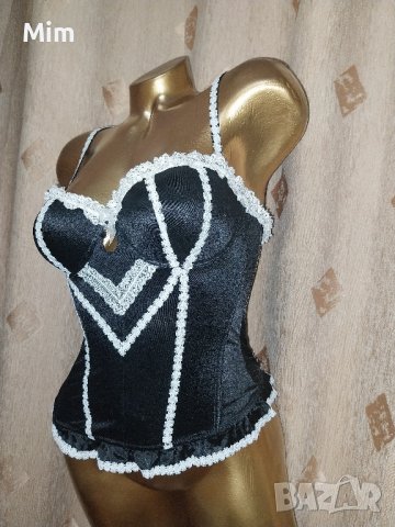 Н&М S Черен и бял  сатенен корсет с бяла дантела , снимка 4 - Корсети, бюстиета, топове - 42061086