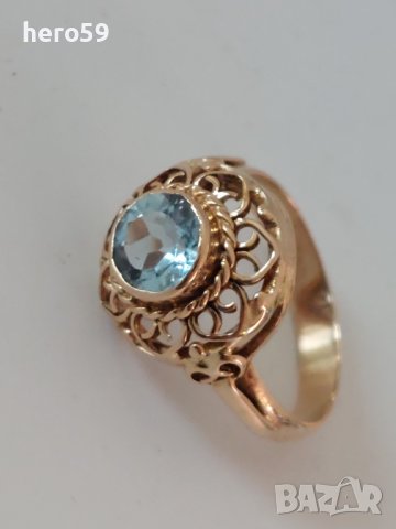 Дамски златен пръстен с аквамарин/злато 18к., снимка 8 - Пръстени - 39812551