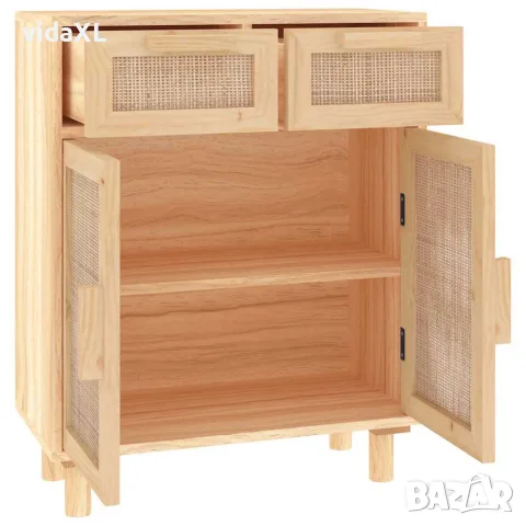 vidaXL Сайдборд, кафяв, 60x30x75 см, бор масив и естествен ратан, снимка 5 - Бюфети - 56147094