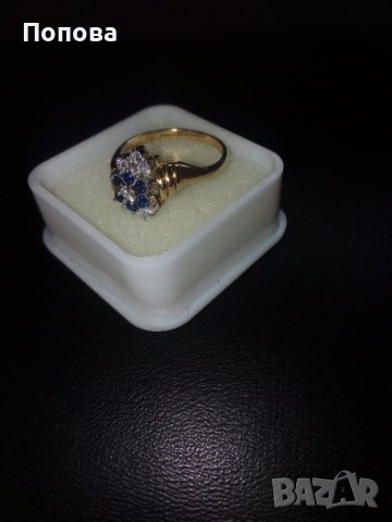 18k. златен пръстен с диаманти и сапфири, снимка 10 - Пръстени - 40624952