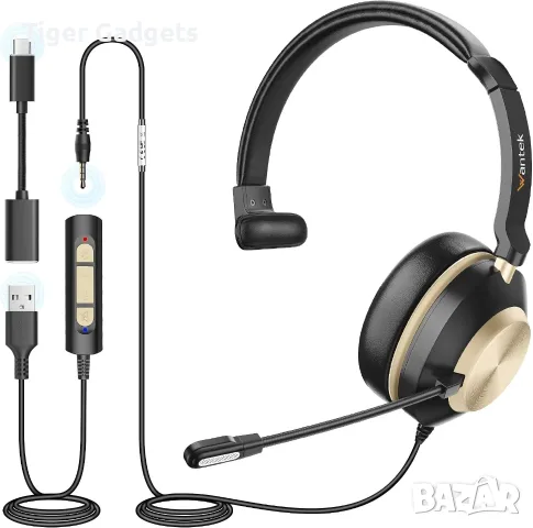 Wantek 881FUSB – USB слушалки с микрофон, 3-в-1, Noise Cancelling, снимка 2 - Слушалки и портативни колонки - 56015708