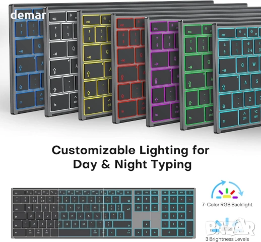 Безжична клавиатура OMOTON за Mac с метална рамка, 2.4G/Bluetooth клавиатура с подсветка, снимка 5 - Клавиатури и мишки - 53778119