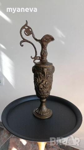 Барокова, италианска кана от две части с бокал. Метална с релефни изображения на херувими , снимка 2 - Статуетки - 53816537