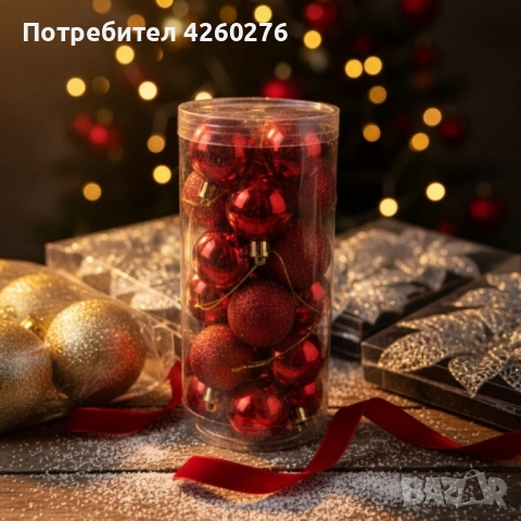 Комплект от 24 червени коледни топки Ø3 см, снимка 2 - Декорация за дома - 52086757