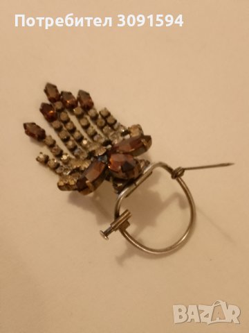 Радка брошка Арт Деко -1920г със клипс и игла кристали, снимка 5 - Антикварни и старинни предмети - 44176217