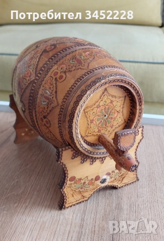 буренце пирографирано ретро с три чашки за ценители , снимка 2 - Антикварни и старинни предмети - 52255089