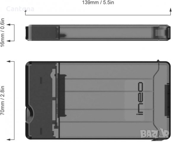 ineo 2,5" USB 3.0 кутия за твърд диск,7 и 9,5 мм SATA HDD/SSD с поддържка на UASP , снимка 3 - Други - 35985151