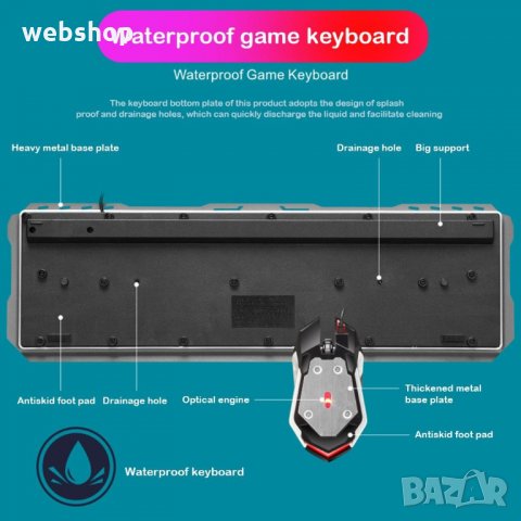 Водоустойчива Светеща Геймърска Клавиатура GT500, снимка 4 - Клавиатури и мишки - 34300533