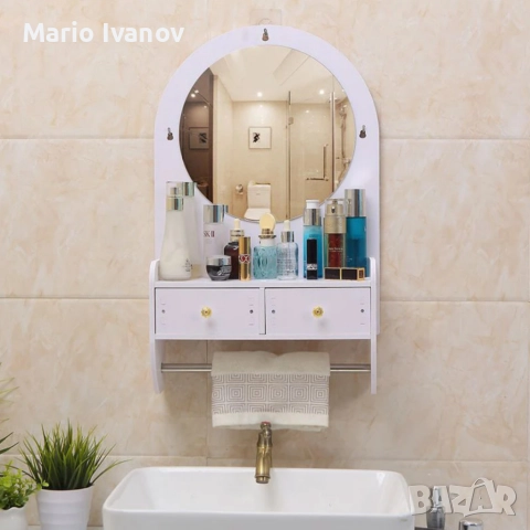 Огледало за грим с място за съхранение – елегантно и спестяващо място решение за баня и спалня, снимка 4 - Тоалетки - 52943094