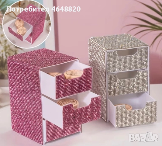 2 брой мини 3-етажна настолна кутия за съхранение, органайзер за мебели и тоалетка с чекмеджета за б, снимка 3 - Други - 53847974