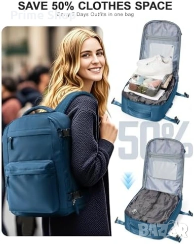 Раница за ръчен багаж livbote с вакуумна компресия и помпа, 40L, Синя, снимка 4 - Раници - 53748643