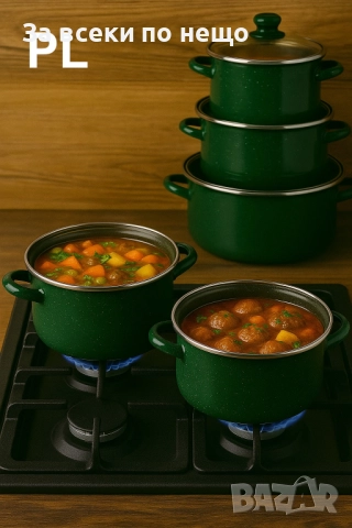 Комплект 5 броя тенджери, със 5 бр стъклени капаци Висококачествена изработка ,Зелен Код P1694