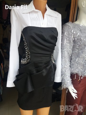 УНАКАЛНО КРАСИВА черна сатетирана рокля със сребристи камъчета и пайети , снимка 4 - Рокли - 38833873