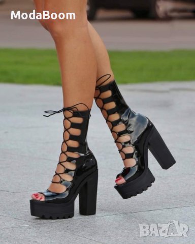 Летни боти на ток - лак , снимка 5 - Дамски боти - 41760574