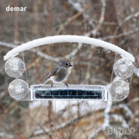Прозрачна акрилна къщичка за птици с плъзгаща се тава - хранилка за прозорец Jacobi Jayne® Sky Deck™, снимка 7 - За птици - 50459267