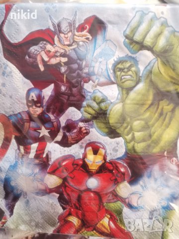 Avengers Отмъстителите Капитан Америка Хълк Айрън 10 парти салфетки рожден ден, снимка 3 - Други - 24232424