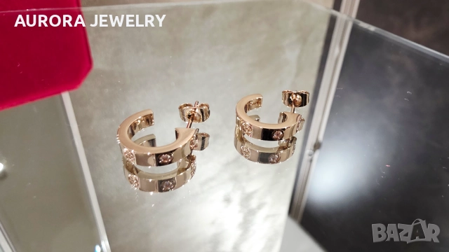 CARTIER Love Rose Gold Hoop 2 Diamonds Small Model Дамски Обеци, снимка 5 - Обеци - 52854739