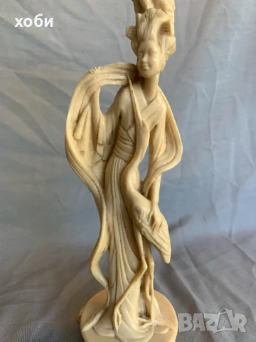 китайска гейша и щъркел - облегнати на стъбло на лотос , снимка 7 - Антикварни и старинни предмети - 51083822