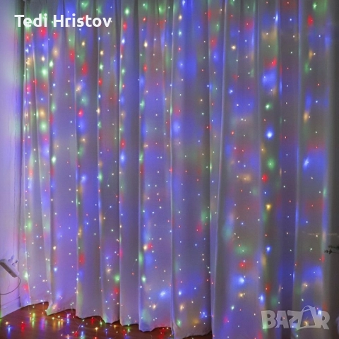 Коледни лампички с 300Led лампи 3 метра на 3 метра ,коледна завеса с дистанционно. , снимка 2 - Лед осветление - 52419803