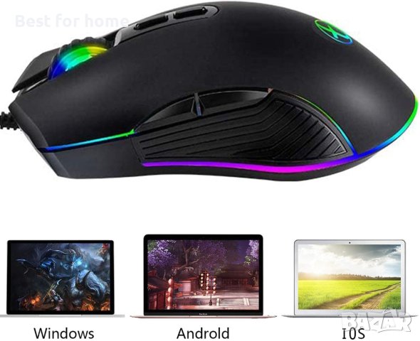 Ергономична RGB мишка за игри, Кабелна мишка IULONEE тип C,, снимка 3 - Клавиатури и мишки - 41610358