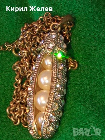 СРЕБРИСТО ОРИГИНАЛНО АРТ КОЛИЕ МЕДАЛЬОН с ВГРАДЕНИ ПЕРЛИЧКИ и КРИСТАЛИ 16565