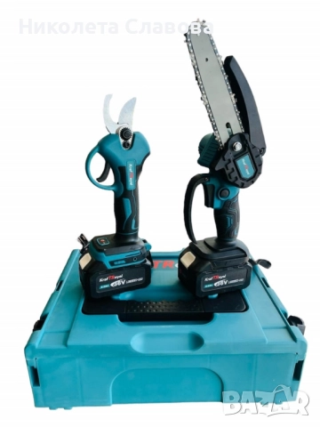 Комплект 2в1 акумулаторна безчеткова лозарска ножица и резачка-трион за клони 