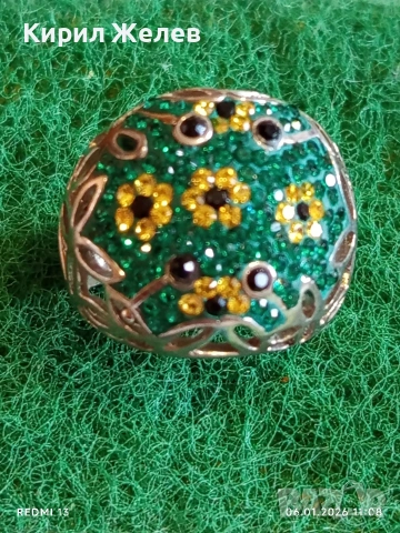 Ретро сребърен пръстен с флорален абстрактен дизайн с СМАРАГДИ, ЦИТРИН, ТУРМАЛИН Арт бижу 51817, снимка 2 - Пръстени - 53004037