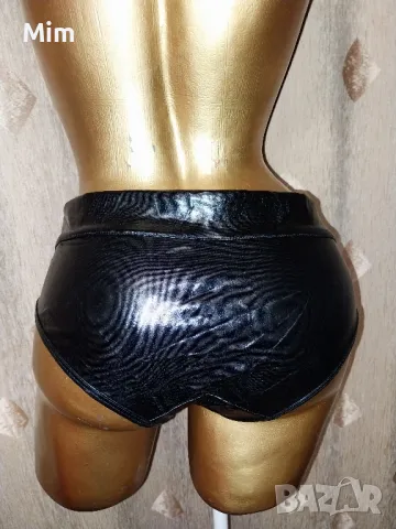 М Черна кожена бикина с копчета тик так , снимка 4 - Бельо - 49552587