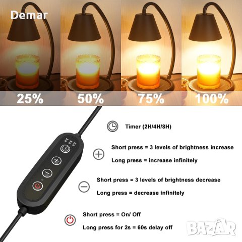 Лампа за подгряване на свещи димируема подгряване на восък с 2 крушки, снимка 4 - Декорация за дома - 41798378