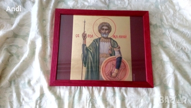 Икона на Свети вкм. Мина, репродукция с дървена рамка и стъкло, снимка 10 - Икони - 52777998